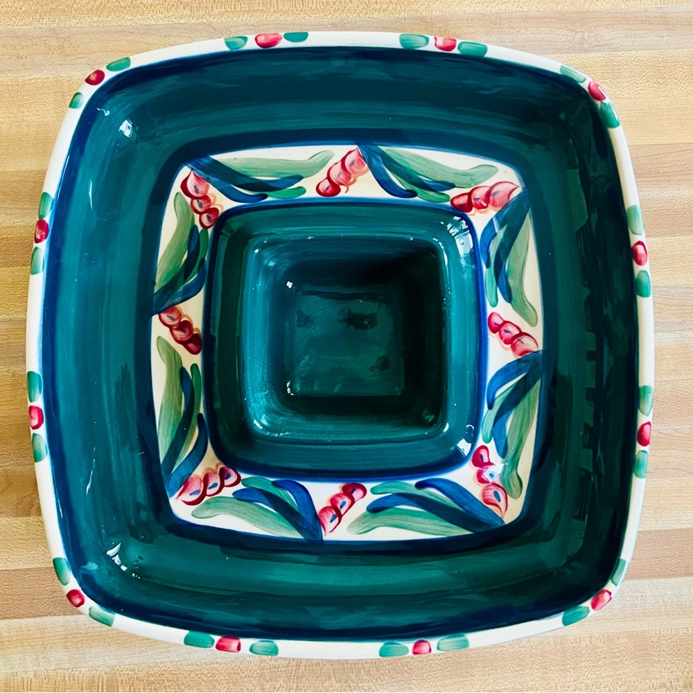 Gail Pittman Jade Juniper Chip and Dip Serving Tray Hand Painted EUC - Picture 7 of 7